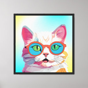 Cat Head Wearing Glasses Clipart  Canvas Print