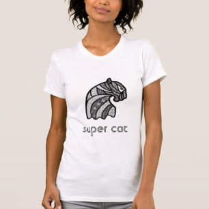 Cat Head With Boho Ornaments Black and White T-Shirt