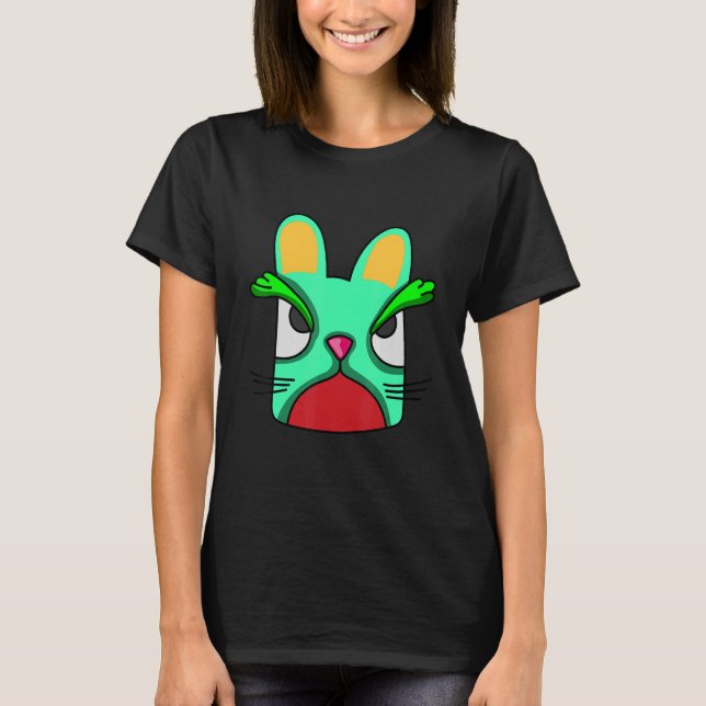 Cat Head With Green Square T-Shirt (Front)