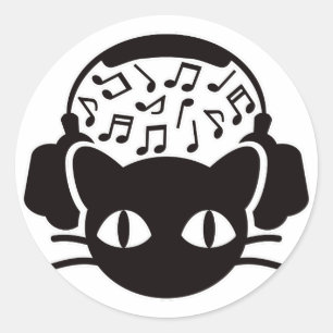 Cat_Headphones Classic Round Sticker