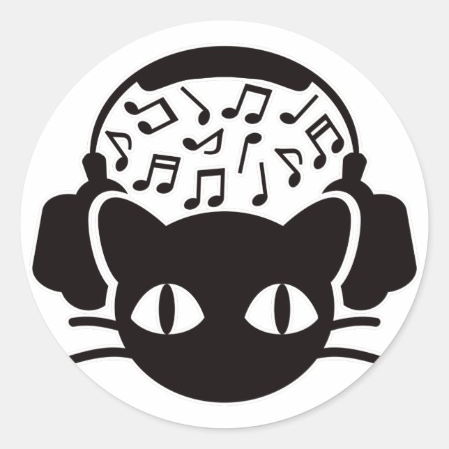 Cat_Headphones Classic Round Sticker (Front)