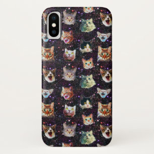 Cat Heads in Outer Space Funny Galaxy Pattern iPhone X Case