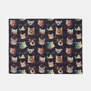 Cat Heads in Outer Space Funny Galaxy Pattern Doormat