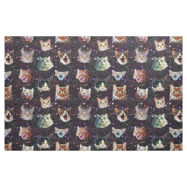 Cat Heads in Outer Space Funny Galaxy Pattern Fabric (Fat Quarter)