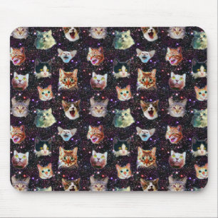Cat Heads in Outer Space Funny Galaxy Pattern Mouse Mat