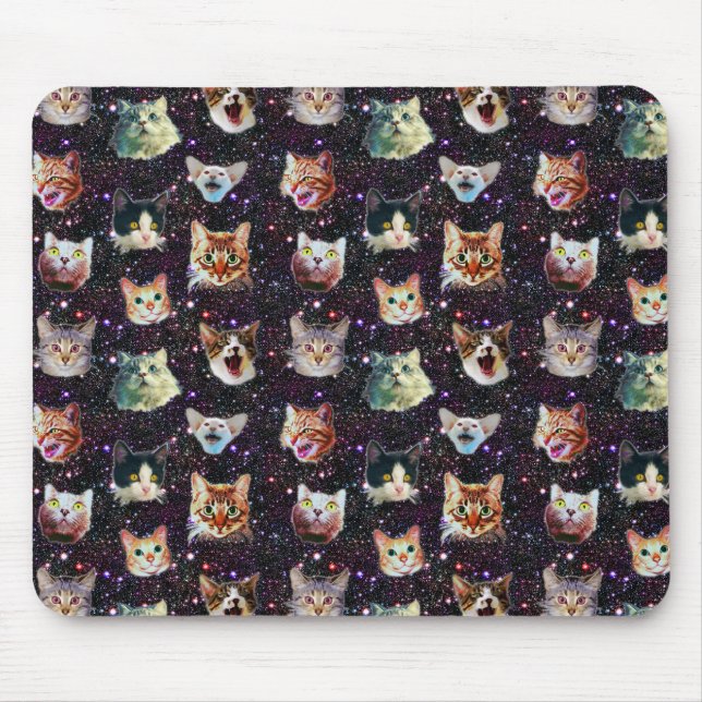Cat Heads in Outer Space Funny Galaxy Pattern Mouse Mat (Front)