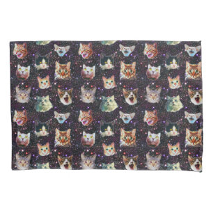 Cat Heads in Outer Space Funny Galaxy Pattern Pillowcase