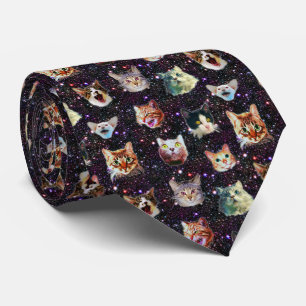 Cat Heads in Outer Space Funny Galaxy Pattern Tie