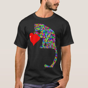 Cat Heart Colourful Geometric Shapes Cat Owner T-Shirt