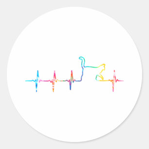 Cat Heartbeat Cat Lover Cute Animal Tie Dye Womens Classic Round Sticker