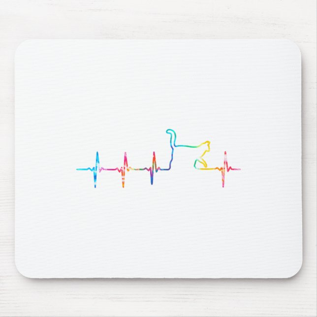 Cat Heartbeat Cat Lover Cute Animal Tie Dye Womens Mouse Mat (Front)