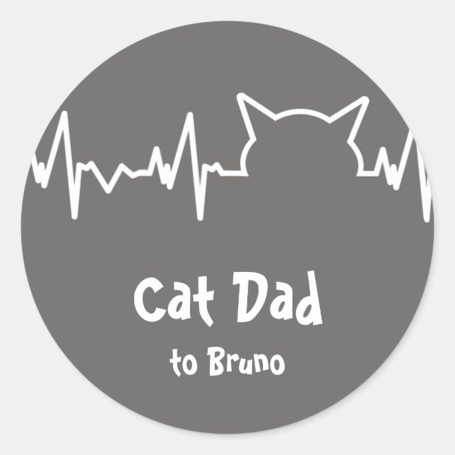 Cat Heartbeat for Cat Dads and Moms Classic Round Sticker (Front)