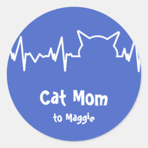 Cat Heartbeat for Cat Moms, Cat Dads Classic Round Sticker