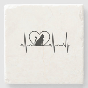 Cat Heartbeat with Heart Stone Coaster