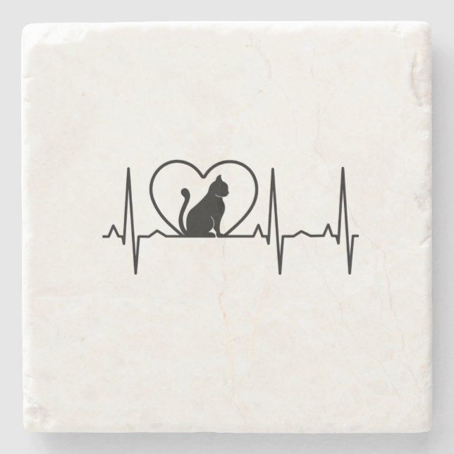 Cat Heartbeat with Heart Stone Coaster (Front)
