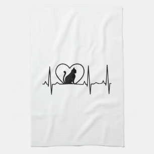 Cat Heartbeat with Heart Tea Towel
