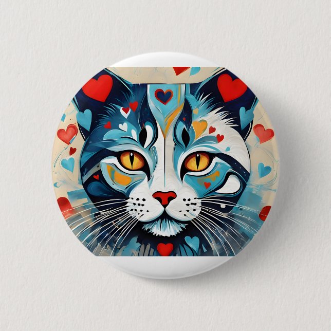 Cat Hearted 6 Cm Round Badge (Front)