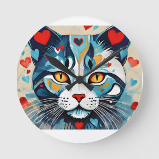 Cat Hearted Round Clock