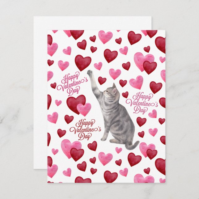 Cat Hearts Valentine’s Day Card in White (Front/Back)