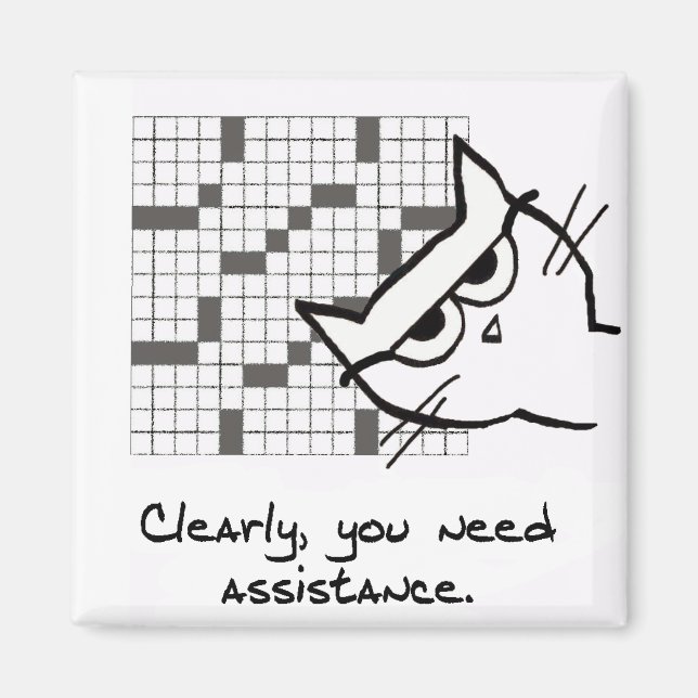 Cat Helps with the Crossword - Funny Cat Magnet (Front)