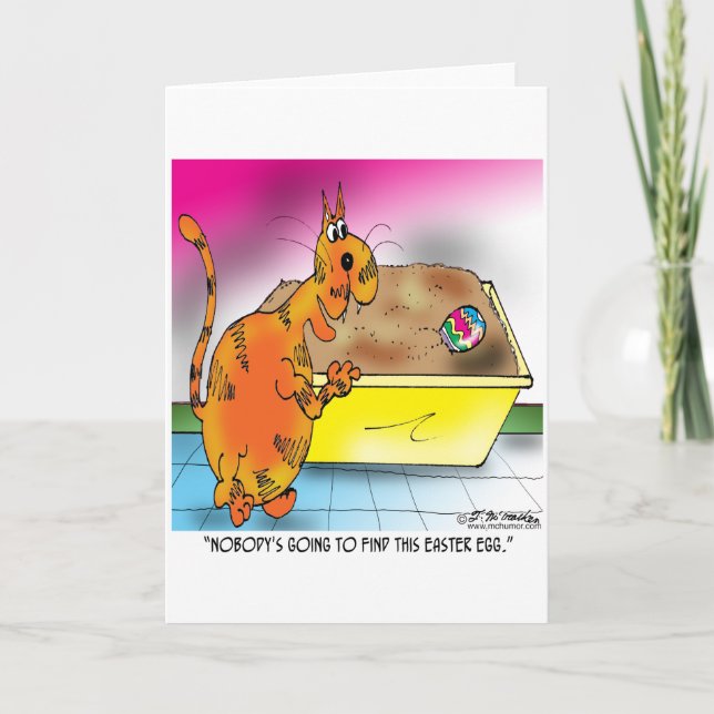 Cat Hides Easter Egg Holiday Card (Front)