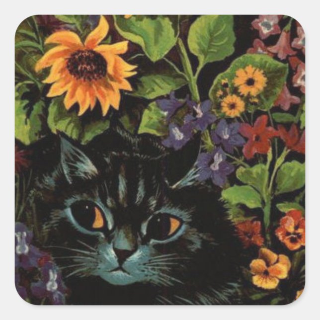 Cat Hiding in Flowers by Louis Wain Sticker Sheet (Front)