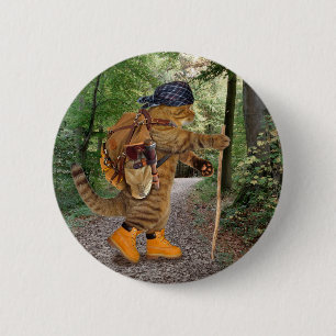 Cat hiker with backpack 6 cm round badge