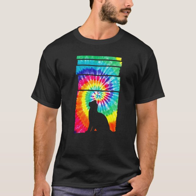 Cat Hippie Tie Dye Cat T-Shirt (Front)