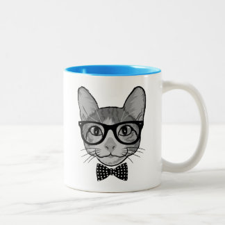 Cat Hipster with Polka Dots Bow Tie Two-Tone Coffee Mug