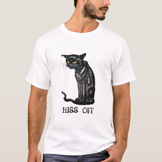 Cat Hiss Off - Funny Black Cat Gift T-Shirt (Front)