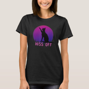 Cat Hiss Off Meow Retro Sunset Style Funny Black C T-Shirt
