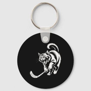 Cat Hockey Player Team Hockey Lovers Kitten Hockey Key Ring