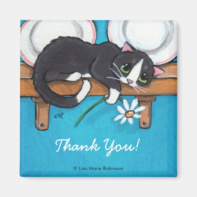 Cat Holding a Daisy | Thank You Magnet (Front)