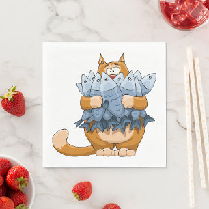 Cat Holding Fish Napkin