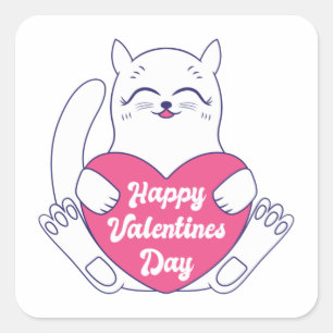 Cat Holding Heart Happy Valentines Day Square Sticker