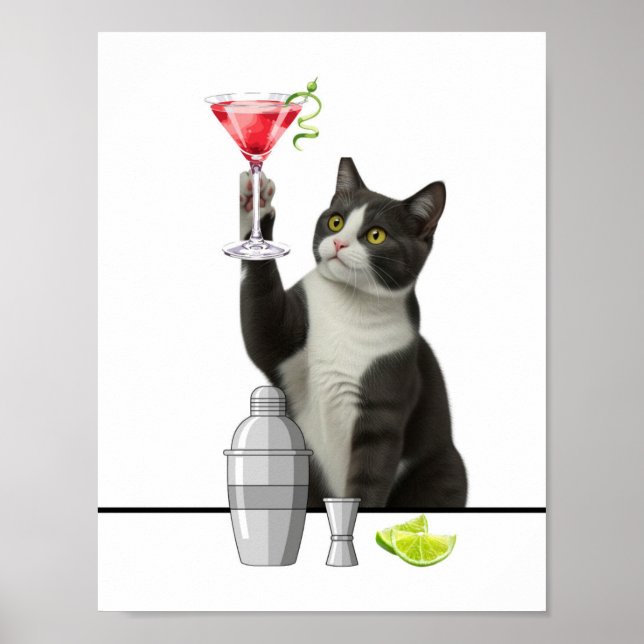 Cat holding Pink Martini Art Poster (Front)