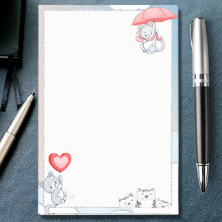 Cat Holding Umbrella Heart Balloon Flying in Sky Post-it Notes