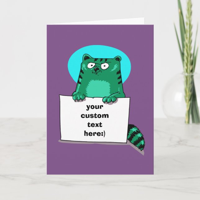 cat holds the banner cartoon style illustration thank you card (Front)