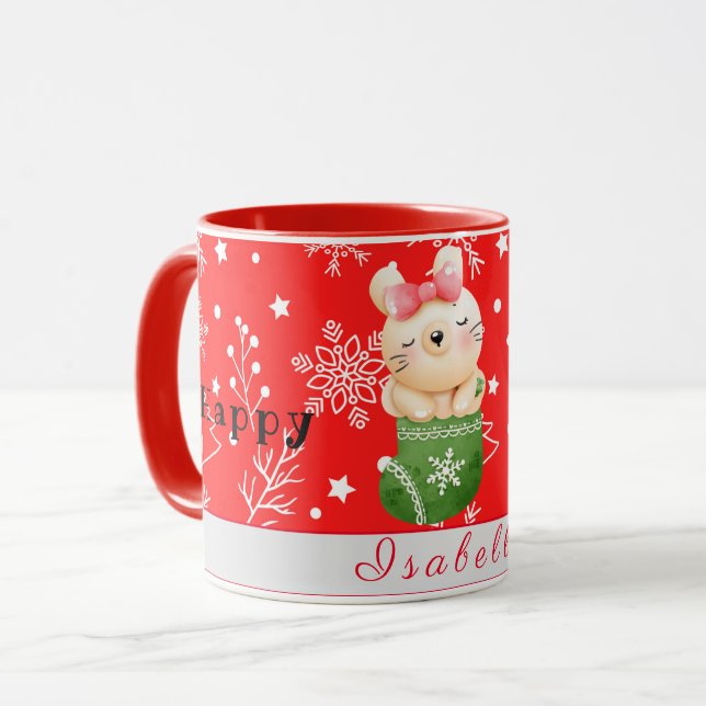 Cat Holidays Customise Text and Name Mug (Front Left)