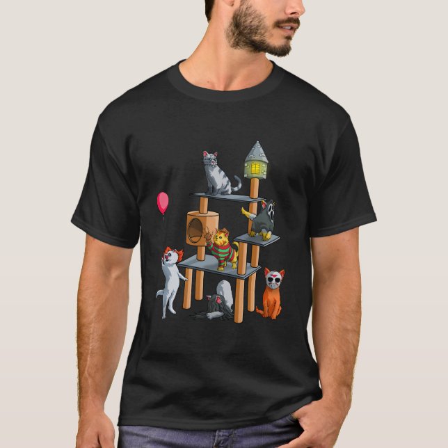 Cat Horror Movies Halloween For Cat Kitty T-Shirt (Front)