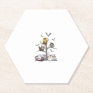 Cat Horror Movies Lazy Halloween Costume for Felin Paper Coaster