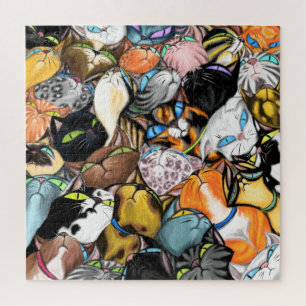 Cat House - Colourful Cuddling Cats Hugs - Paintin Jigsaw Puzzle