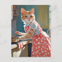 Cat housewife cooking dinner