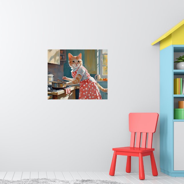Cat housewife cooking dinner poster (Nursery 1)