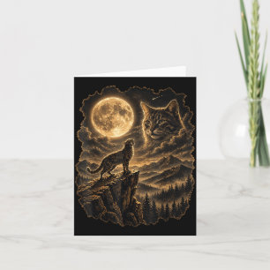 Cat Howling At The Moon Retro Wildlife Cat Lovers Card