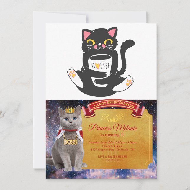 Cat hugging a coffee mug - Choose background colo Invitation (Front)
