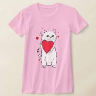 Cat hugging red heart T-Shirt