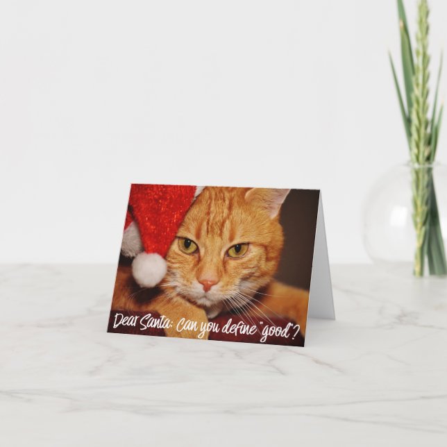 Cat Humor: Dear Santa Define Good | Pet Lover Holiday Card (Front)