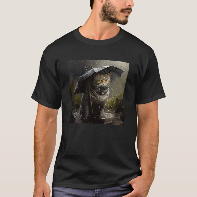 Cat Hunting Raining T-Shirt (Front)
