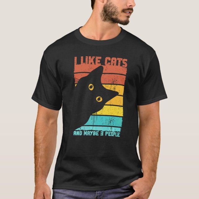 Cat I Like Cats And Maybe 3 People Introvert T-Shirt (Front)